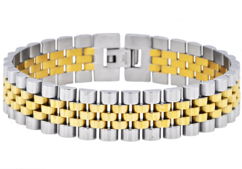 Mens Gold Stainless Steel Watch Link Bracelet - Blackjack Jewelry