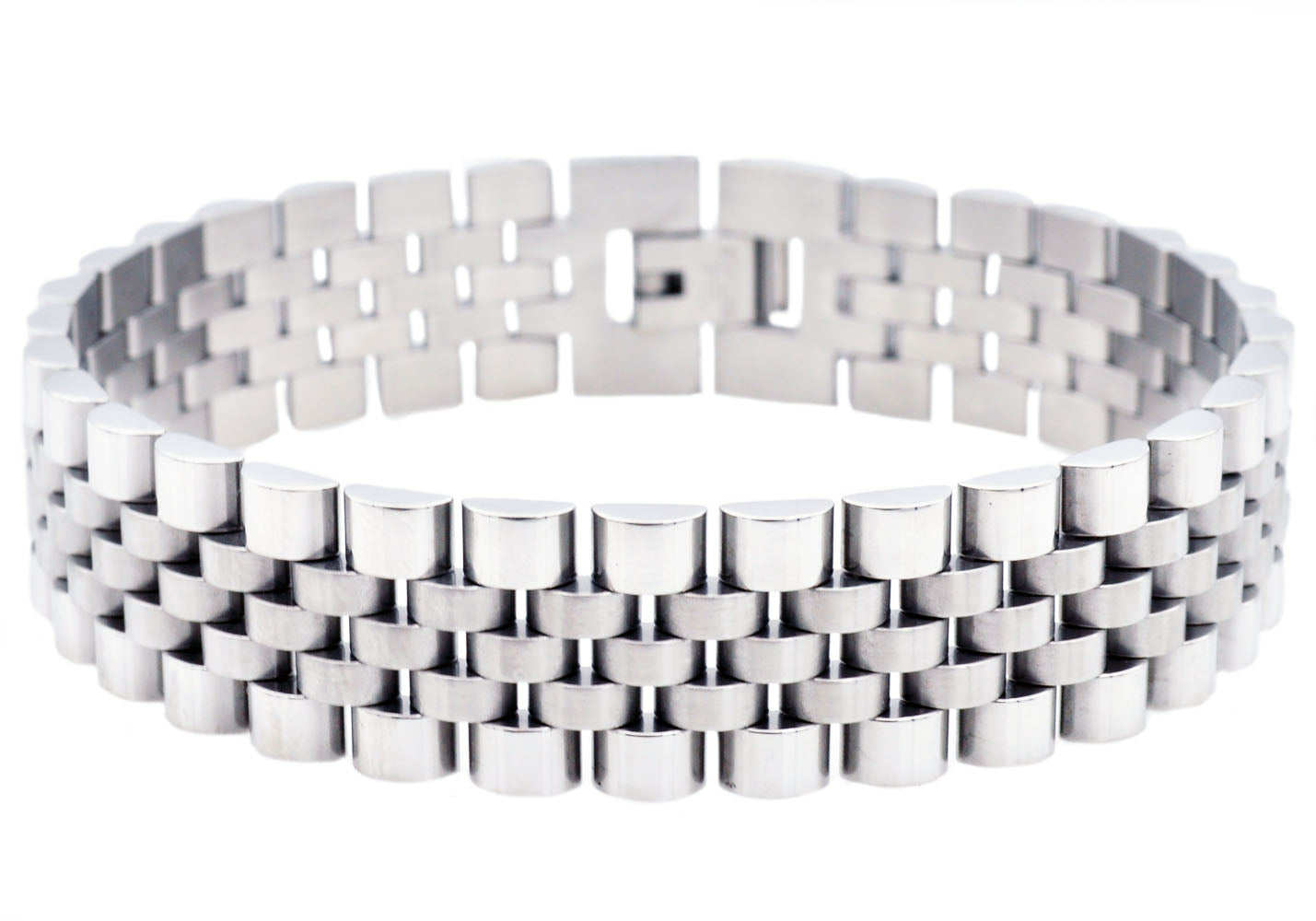 Mens Stainless Steel Watch Style Link Bracelet - Main Image