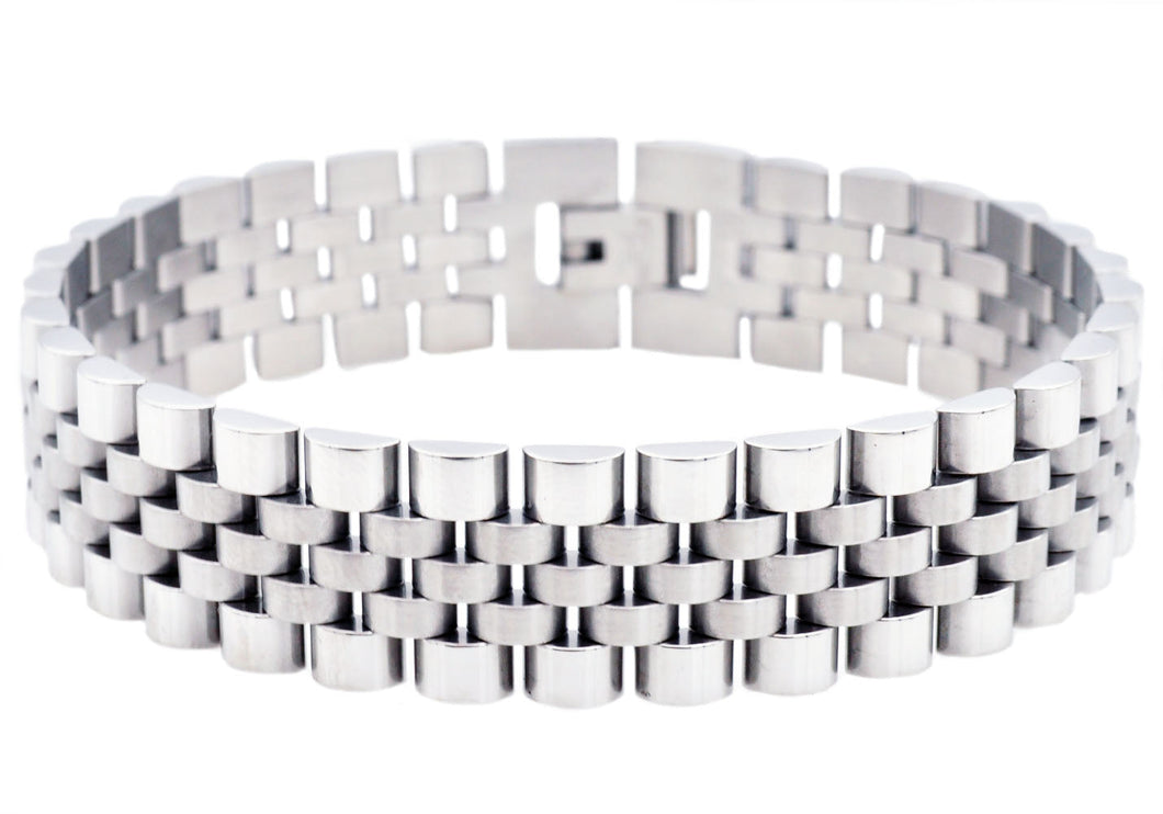 Mens Stainless Steel Watch Style Link Bracelet - Blackjack Jewelry
