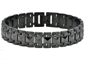 Mens Black Plated Stainless Steel Pyramid Link Bracelet - Blackjack Jewelry