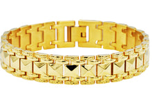 Load image into Gallery viewer, Mens Gold Stainless Steel Pyramid Link Bracelet - Blackjack Jewelry

