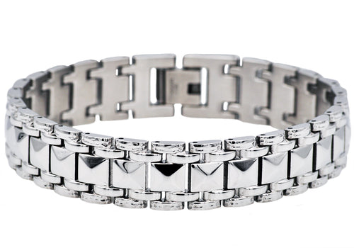 Mens Polished Stainless Steel Pyramid Link Bracelet - Blackjack Jewelry