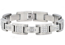 Load image into Gallery viewer, Mens Matte Stainless Steel Bracelet With Cubic Zirconia - Blackjack Jewelry
