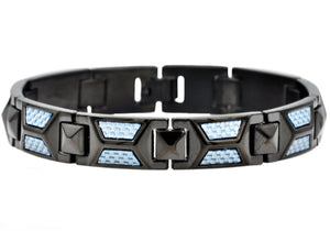 Mens Blue Carbon Fiber And Black Stainless Steel Bracelet - Blackjack Jewelry