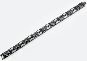 Mens Black Stainless Steel Bracelet With White Carbon Fiber - Blackjack Jewelry