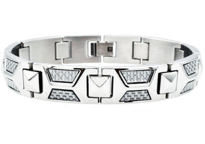 Mens White Carbon Fiber Stainless Steel Bracelet - Blackjack Jewelry