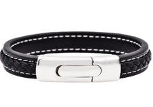 Load image into Gallery viewer, Mens Stainless Steel Black Leather Bracelet - Blackjack Jewelry
