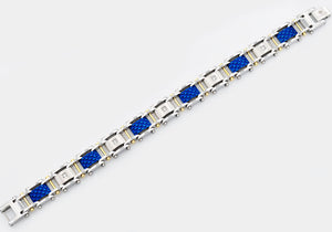Mens Blue And Gold Stainless Steel Bracelet With Cubic Zirconia - Blackjack Jewelry