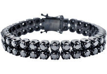 Load image into Gallery viewer, Mens Black Stainless Steel Bracelet With Black Cubic Zirconia - Blackjack Jewelry
