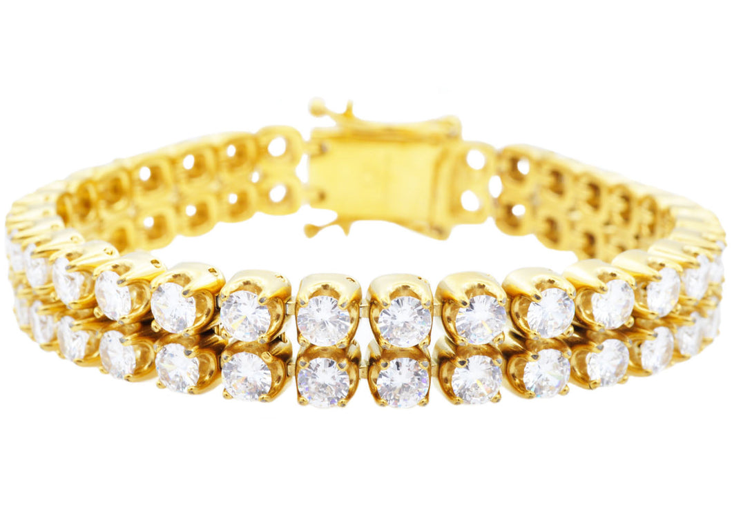 Mens Gold Stainless Steel Bracelet With Cubic Zirconia - Blackjack Jewelry