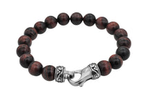 Load image into Gallery viewer, Mens Genuine Red Tiger Eye Stainless Steel Beaded Bracelet - Blackjack Jewelry
