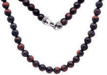 Load image into Gallery viewer, Mens Genuine 8mm Red Tiger Eye Stainless Steel Beaded Necklace - Blackjack Jewelry
