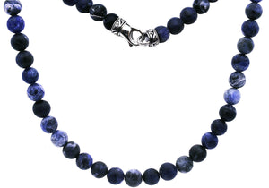 Mens Genuine 8mm Sodalite Stainless Steel Beaded Necklace - Blackjack Jewelry