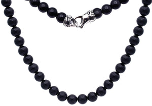 Mens Genuine 8mm Onyx Stainless Steel Beaded Necklace - Blackjack Jewelry