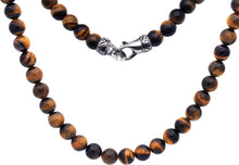 Load image into Gallery viewer, Mens Genuine 8mm Tiger Eye Stainless Steel Beaded Necklace - Blackjack Jewelry
