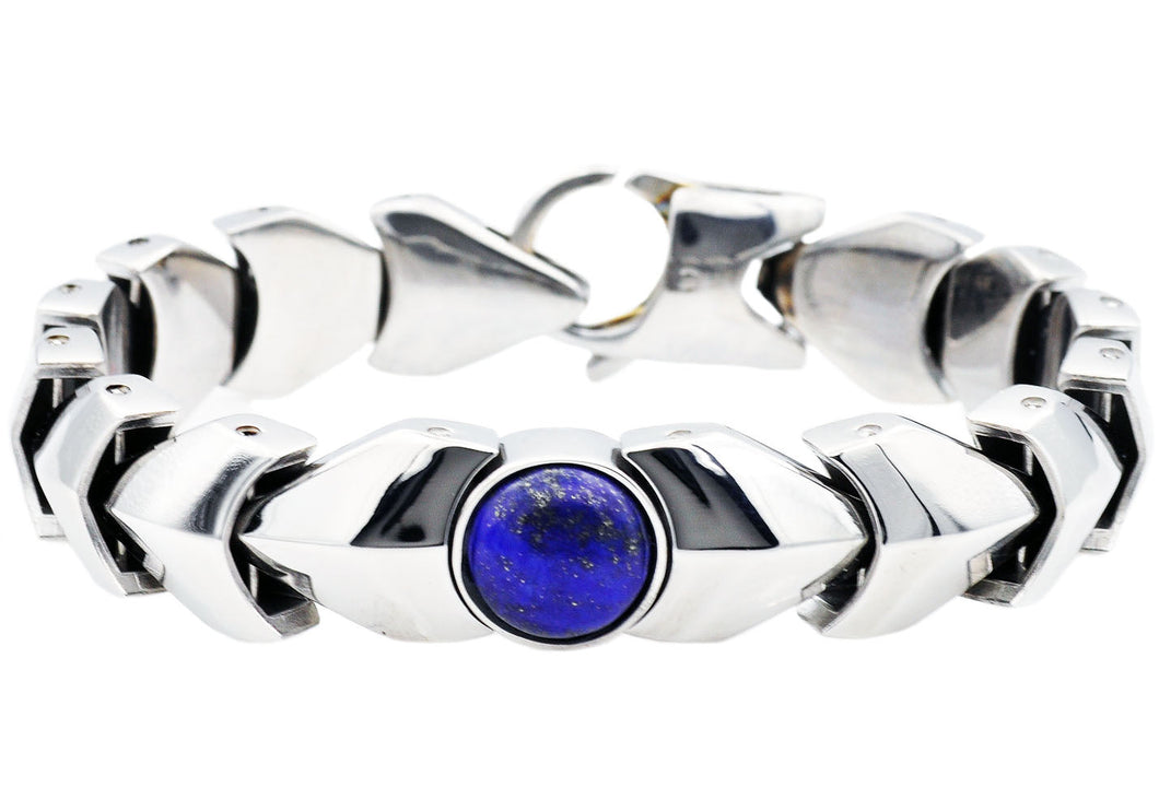 Mens Genuine Lapis Lazuli  Stainless Steel Bracelet - Blackjack Jewelry