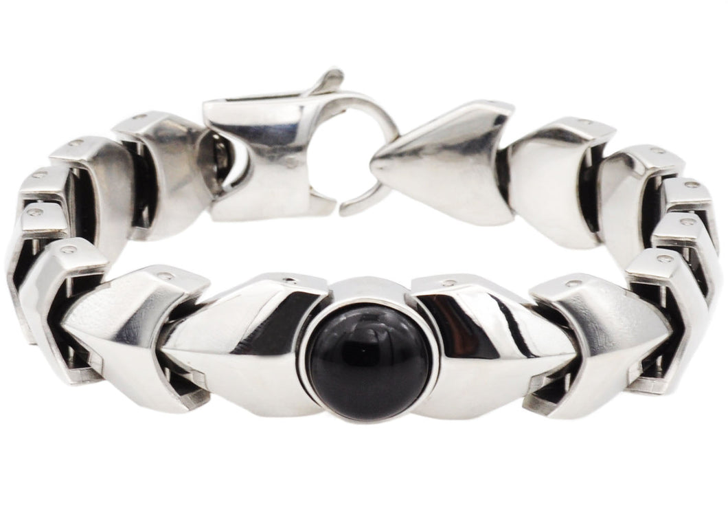 Mens Genuine Onyx Stainless Steel Bracelet - Blackjack Jewelry
