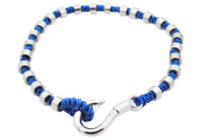 Load image into Gallery viewer, Mens Blue Cotton Rope Stainless Steel Hook Bracelet - Blackjack Jewelry
