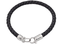 Load image into Gallery viewer, Mens Black Leather Stainless Steel Bracelet - Blackjack Jewelry
