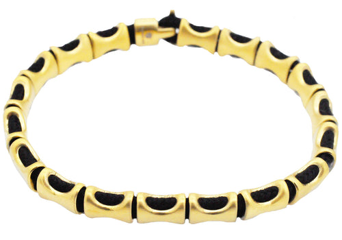Mens Gold Stainless Steel Black Cotton Rope Bracelet - Blackjack Jewelry