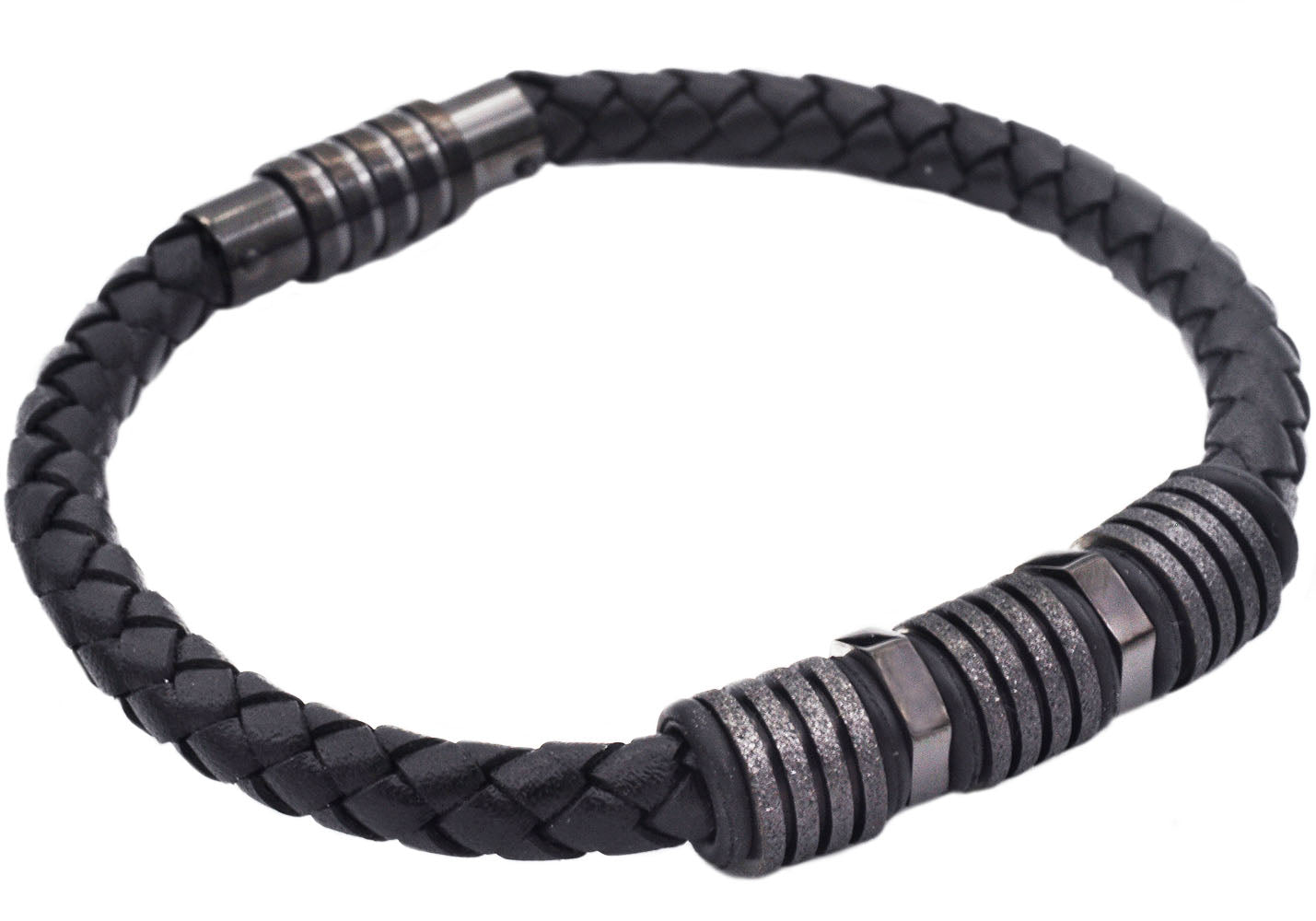Jewelry: Men's black leather bracelet Sector Candy SZV78 steel and enamel