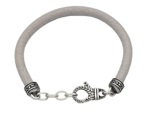 Mens Silver Stingray Leather Stainless Steel Bracelet - Blackjack Jewelry