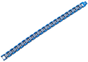 Mens Blue Stainless Steel Link Bracelet With Cubic Zirconia - Blackjack Jewelry