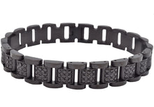 Load image into Gallery viewer, Mens Black Stainless Steel Link Bracelet With Black Cubic Zirconia - Blackjack Jewelry
