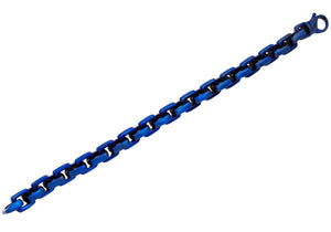Mens Blue Stainless Steel Square Link Chain Bracelet - Blackjack Jewelry