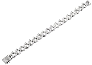 Mens Stainless Steel 14mm Monaco Link Chain Bracelet With Cubic Zirconia - Blackjack Jewelry