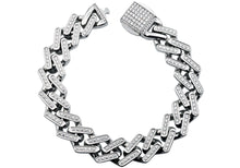 Load image into Gallery viewer, Mens Stainless Steel 14mm Monaco Link Chain Bracelet With Cubic Zirconia - Blackjack Jewelry
