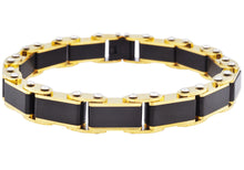 Load image into Gallery viewer, Mens Two Tone Black And Gold Stainless Steel Bracelet With Pins - Blackjack Jewelry
