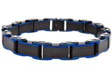 Load image into Gallery viewer, Mens Two Tone Black And Blue Stainless Steel Bracelet With Pins - Blackjack Jewelry
