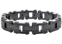 Load image into Gallery viewer, Mens Black Stainless Steel Link Bracelet With Cubic Zirconia - Blackjack Jewelry
