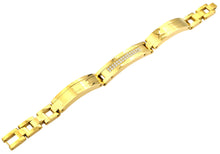 Load image into Gallery viewer, Mens Gold Stainless Steel Link Bracelet With Cubic Zirconia - Blackjack Jewelry
