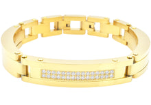 Load image into Gallery viewer, Mens Gold Stainless Steel Link Bracelet With Cubic Zirconia - Blackjack Jewelry
