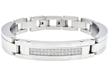 Load image into Gallery viewer, Mens Stainless Steel Link Bracelet With Cubic Zirconia - Blackjack Jewelry
