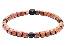 Load image into Gallery viewer, Mens Chocolate Bead Stainless Steel Bracelet with Black Cubic Zirconia
