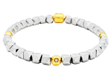 Load image into Gallery viewer, Men&#39;s Two Tone Gold Stainless Steel Beaded Bracelet With Cubic Zirconia
