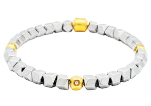 Men's Two Tone Gold Stainless Steel Beaded Bracelet With Cubic Zirconia