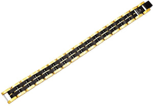Mens Two Toned Gold and Black Stainless Steel Bracelet - Blackjack Jewelry