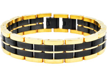 Load image into Gallery viewer, Mens Two Toned Gold and Black Stainless Steel Bracelet - Blackjack Jewelry
