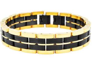 Mens Two Toned Gold and Black Stainless Steel Bracelet - Blackjack Jewelry