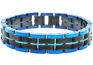 Mens Two Toned Blue and Black Stainless Steel Bracelet - Blackjack Jewelry
