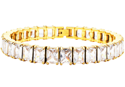Mens Gold Stainless Steel Tennis Bracelet with Cubic Zirconia - Blackjack Jewelry