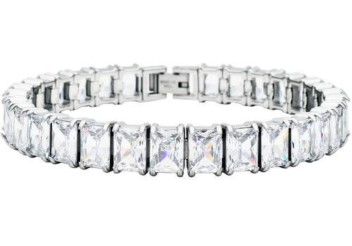 Mens Stainless Steel Tennis Bracelet with Cubic Zirconia - Blackjack Jewelry