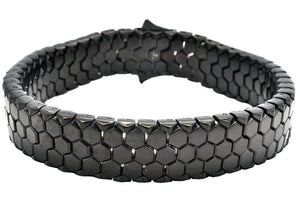 Mens Honey Comb Texture Black Plated Stainless Steel Bracelet - Blackjack Jewelry