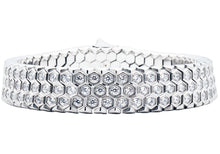 Load image into Gallery viewer, Mens Honey Comb Texture Stainless Steel Bracelet with Cubic Zirconia - Blackjack Jewelry
