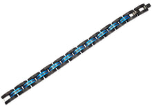 Load image into Gallery viewer, Mens Two Toned Striped Black and Blue Stainless Steel Bracelet - Blackjack Jewelry
