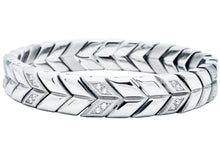 Load image into Gallery viewer, Men&#39;s 12mm Chevron Pattern Stainless Steel Bracelet With Cubic Zirconia - Blackjack Jewelry
